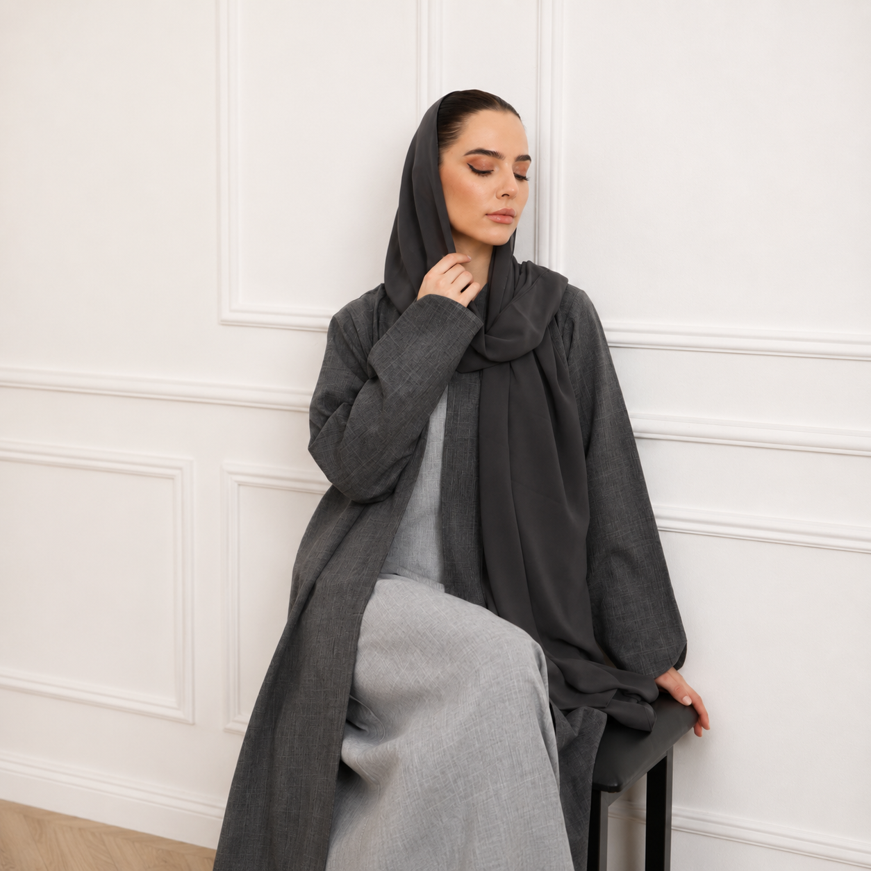 Linen Abaya | Stone gray