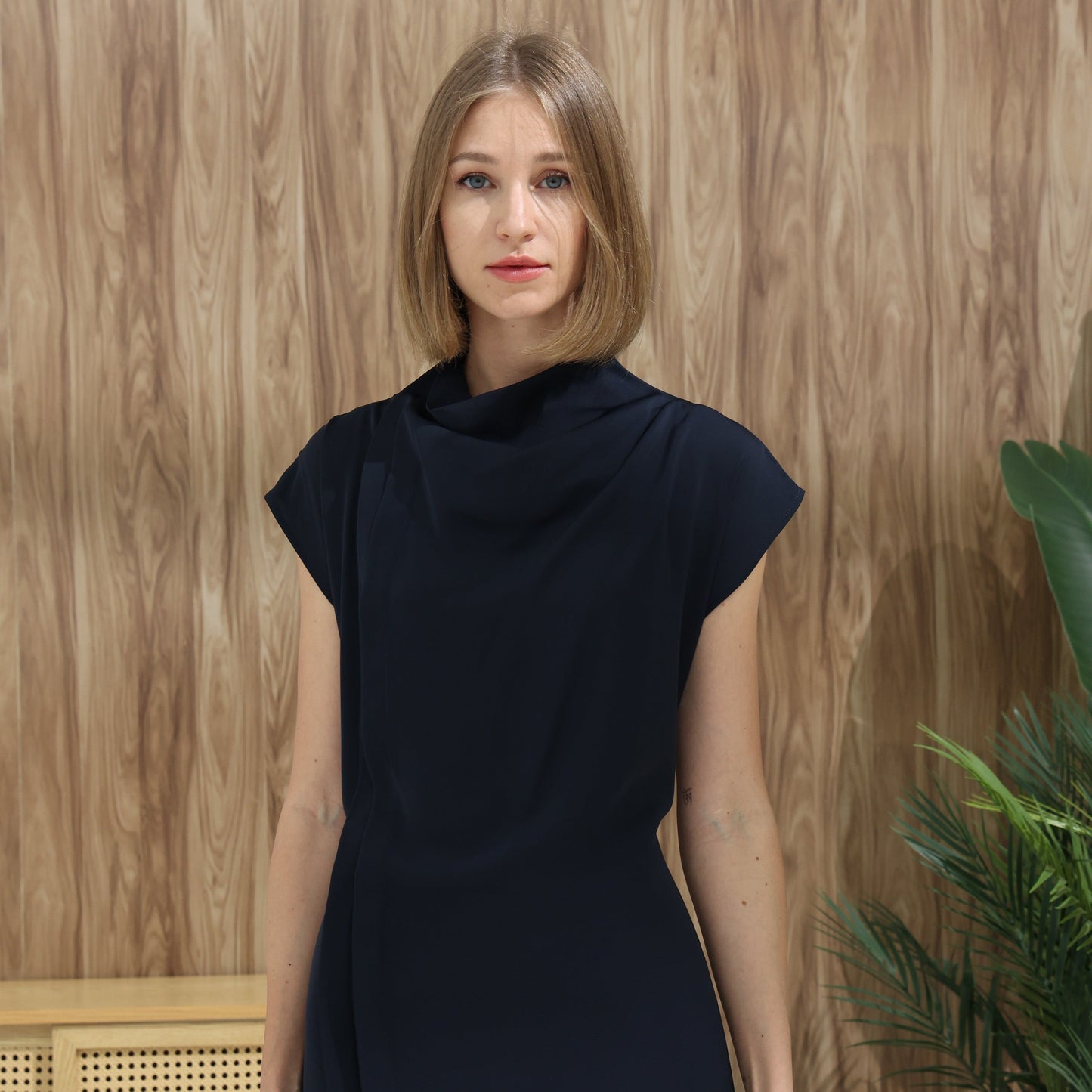 curved Dress | navy blue