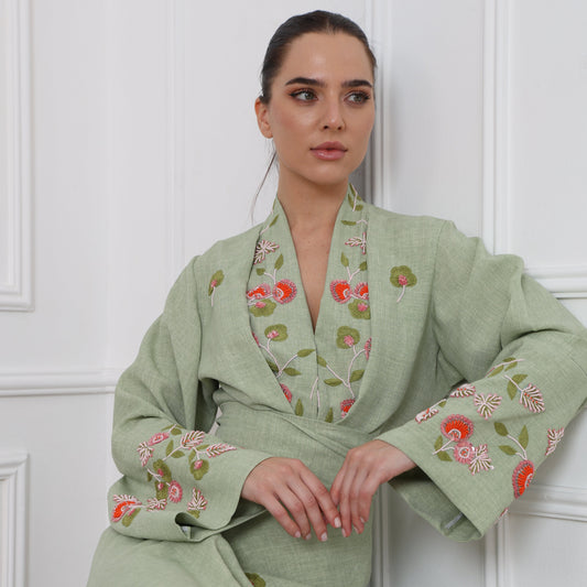 green skirt made of linen 