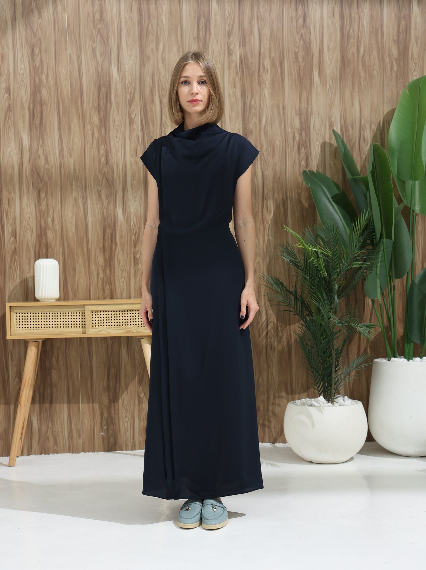 curved Dress | navy blue