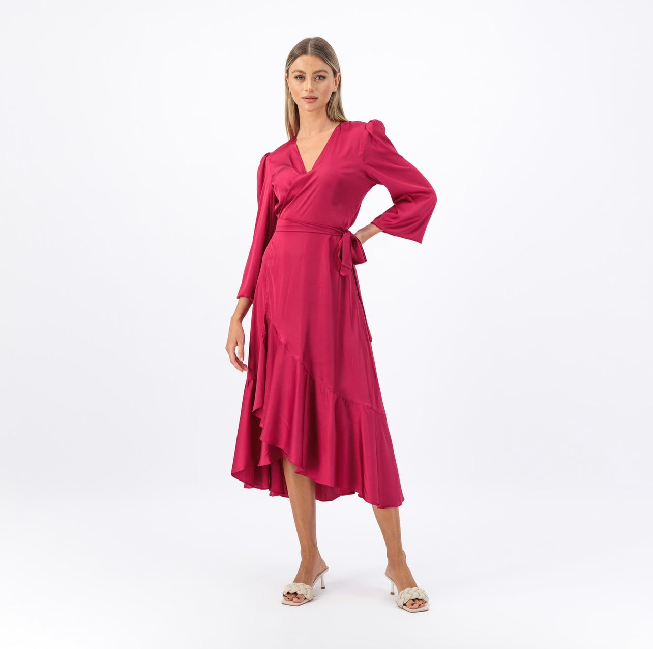 Silk wrap midi dress